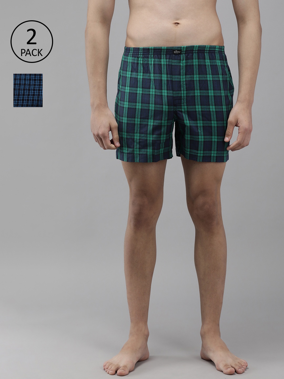 

Roadster Men Pack of 2 Checked Pure Cotton Boxers RDST-BOX-PRE-2PP-081, Green