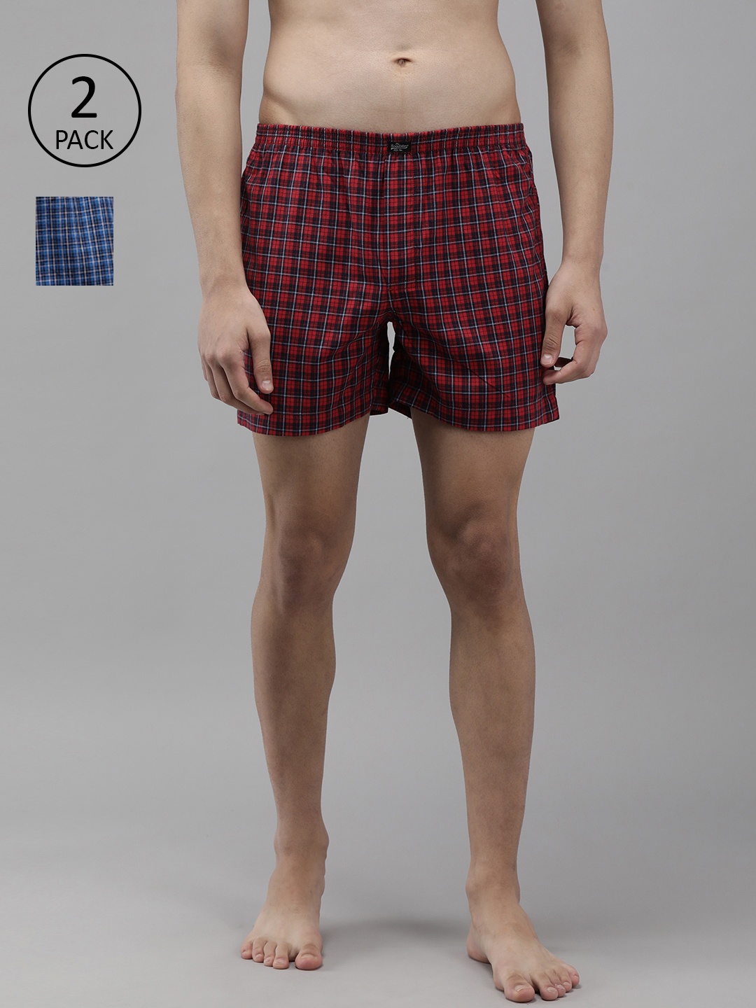 

Roadster Men Pack of 2 Checked Pure Cotton Boxers RDST-BOX-PRE-2PP-075, Blue