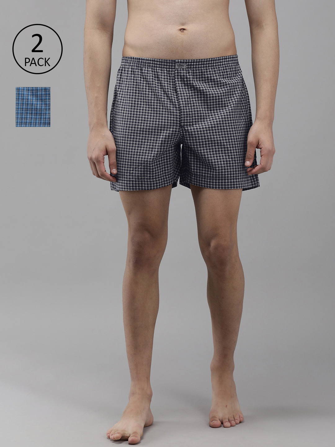 

Roadster Men Pack of 2 Checked Pure Cotton Boxers RDST-BOX-PRE-2PP-073, Blue