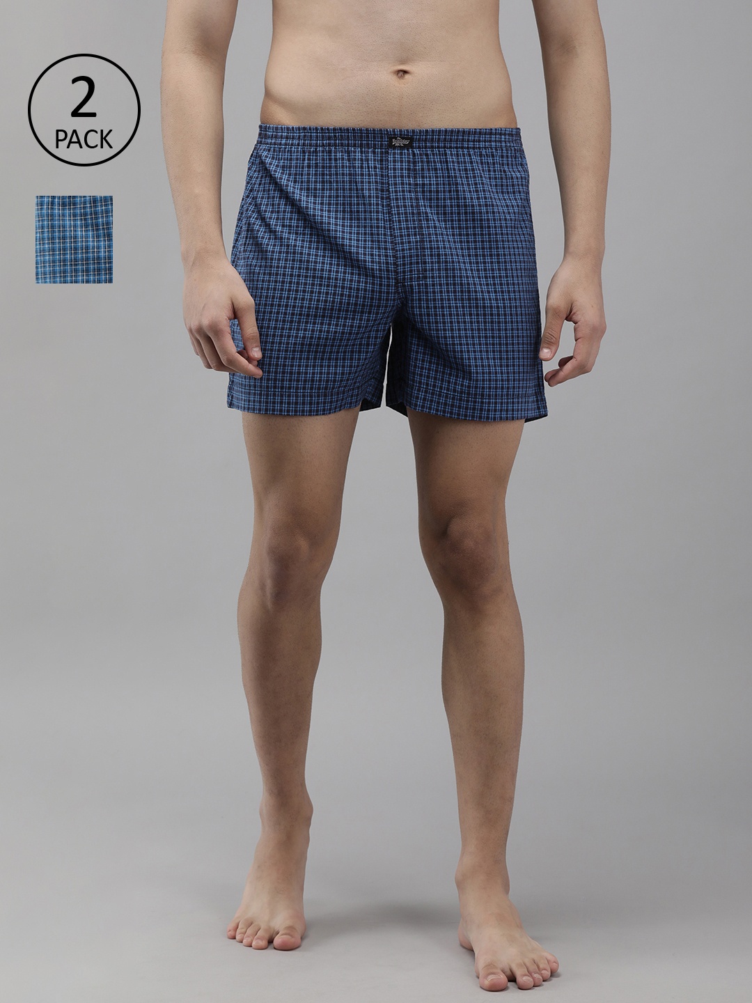 

Roadster Men Pack of 2 Blue Checked Pure Cotton Boxers RDST-BOX-PRE-2PP-074