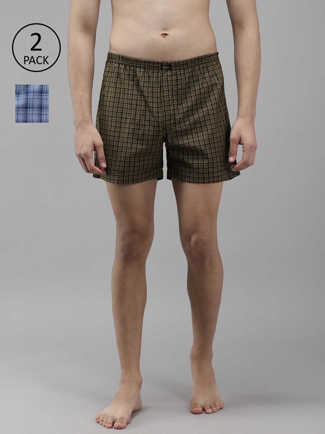 

Roadster Men Pack of 2 Checked Pure Cotton Boxers RDST-BOX-PRE-2PP-070, Blue