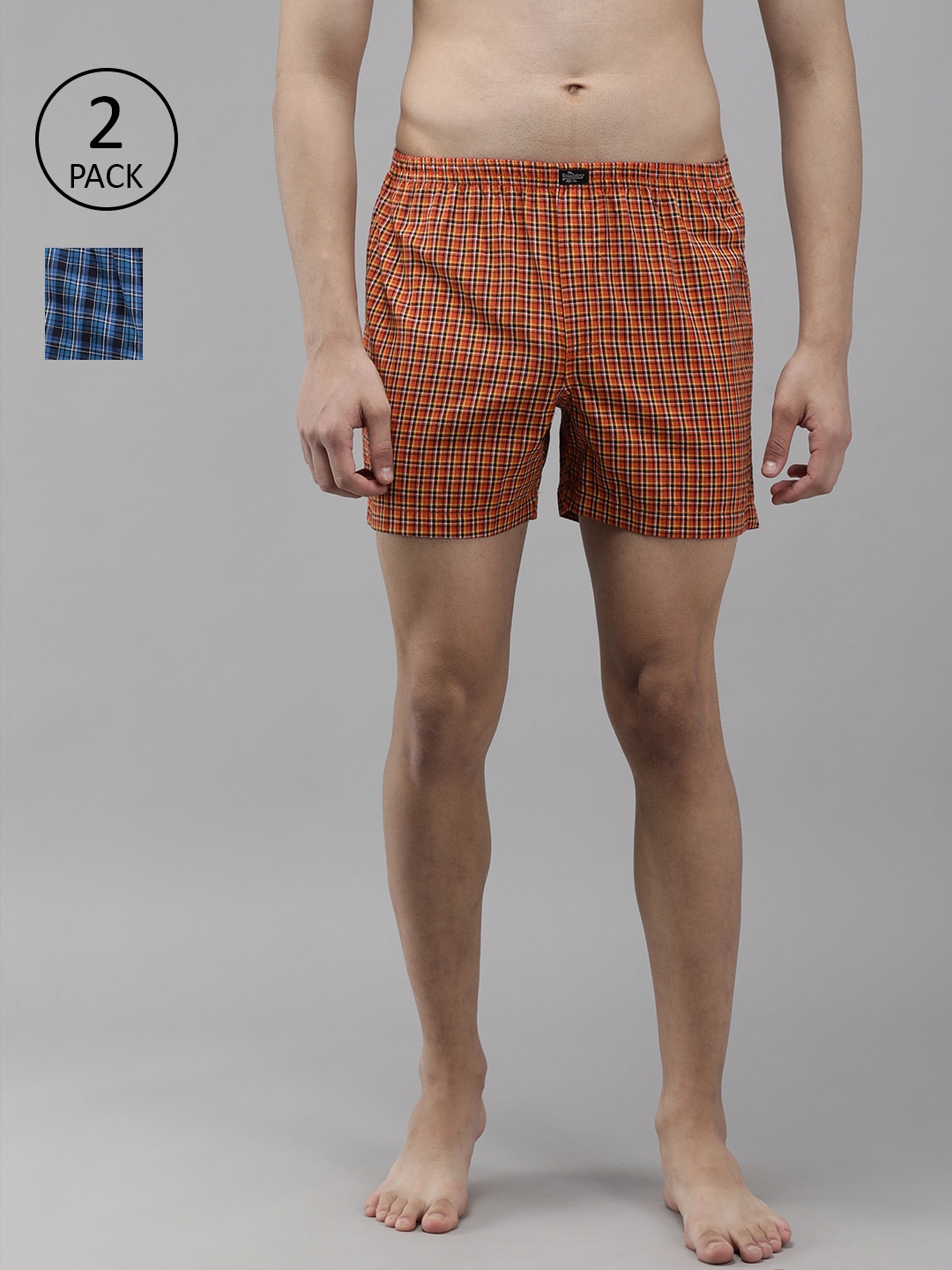 

Roadster Men Pack of 2 Checked Boxers- RDST-BOX-PRE-2PP-068, Orange