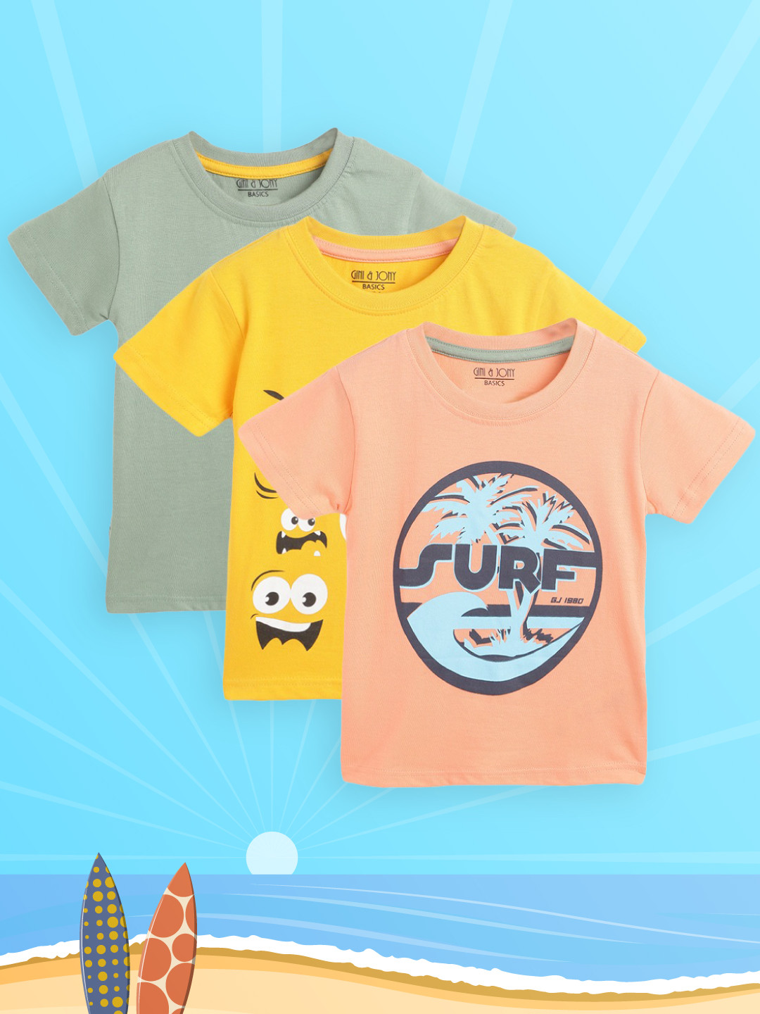 

Gini and Jony Boys Pack of 3 Graphic Print Cotton T-shirts, Peach