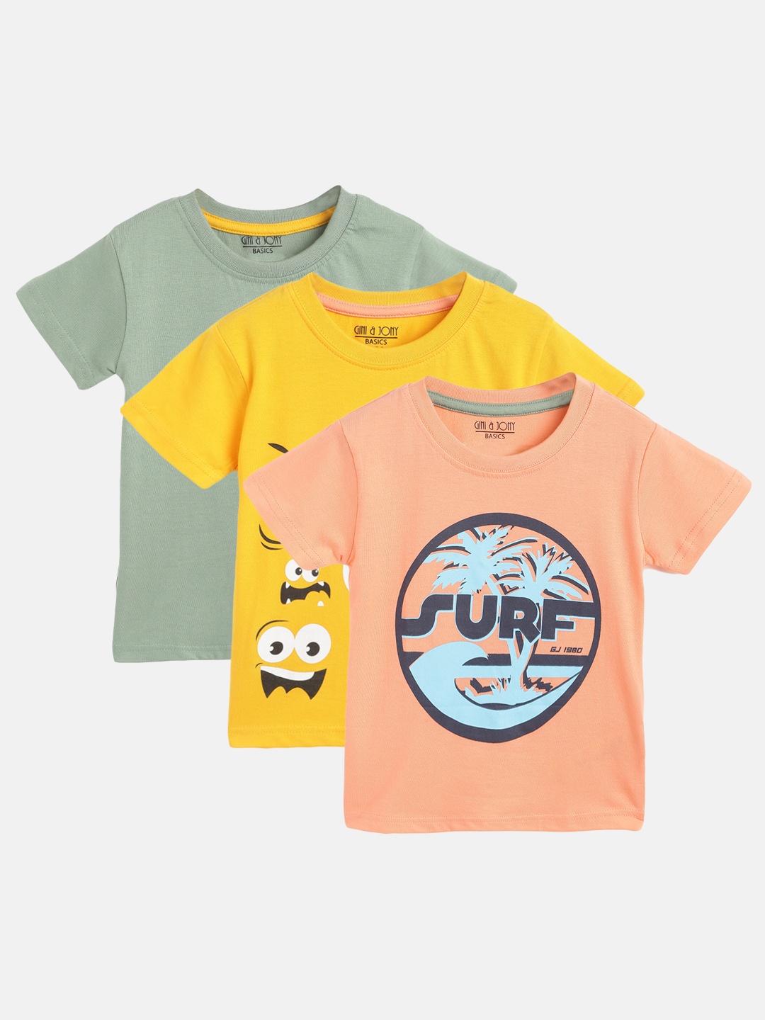 

Gini and Jony Boys Pack of 3 Graphic Print Cotton T-shirts, Peach