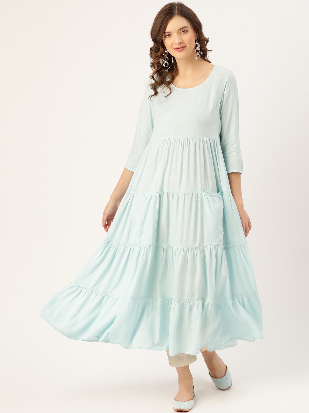 

Sangria Women Blue Solid Tiered Anarkali Kurta