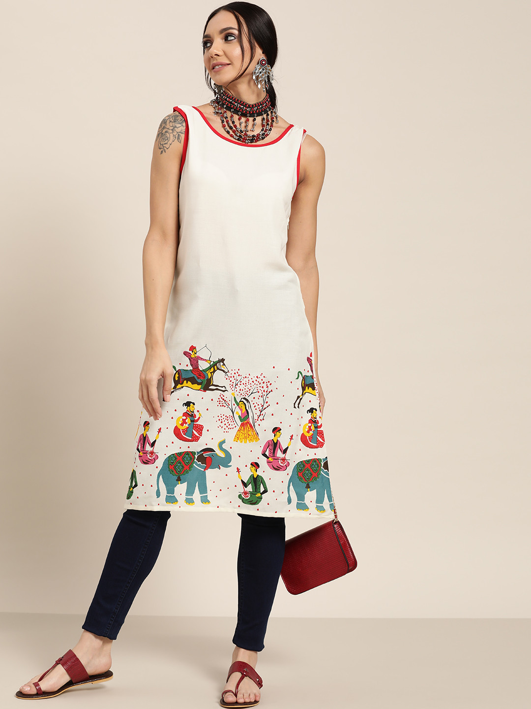 

Sangria Women Off White Quirky Printed Kurta