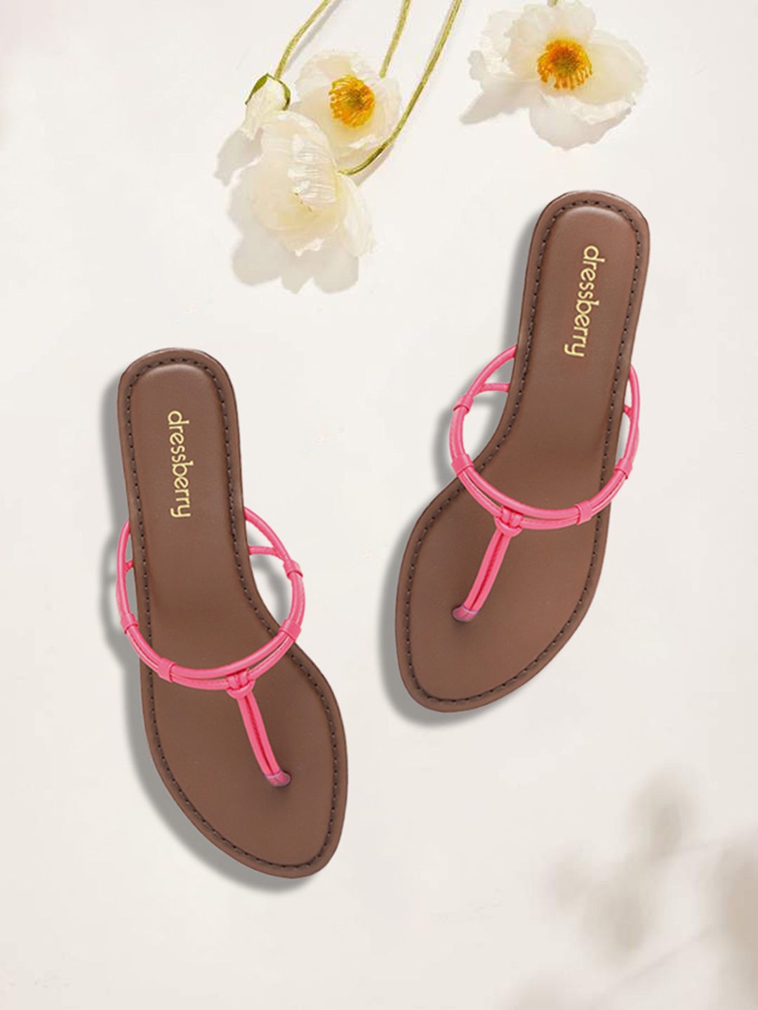 

DressBerry Women Pink Solid T-Strap Flats