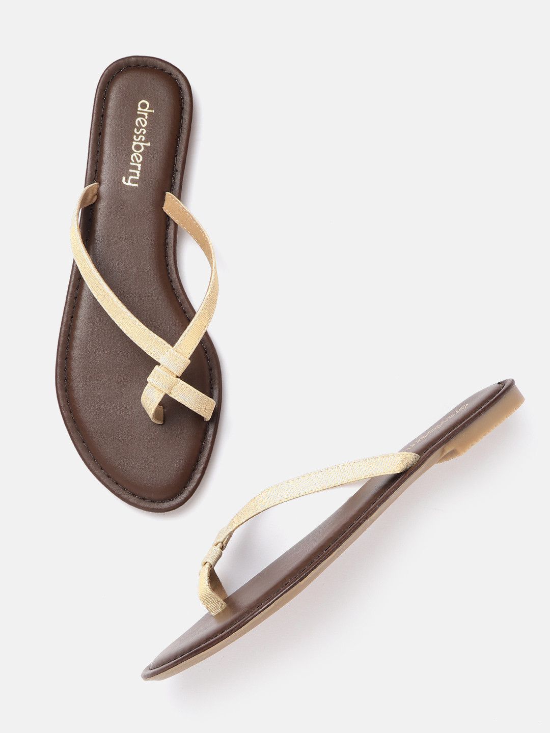 

DressBerry Women Gold-Toned Shimmer One Toe Flats