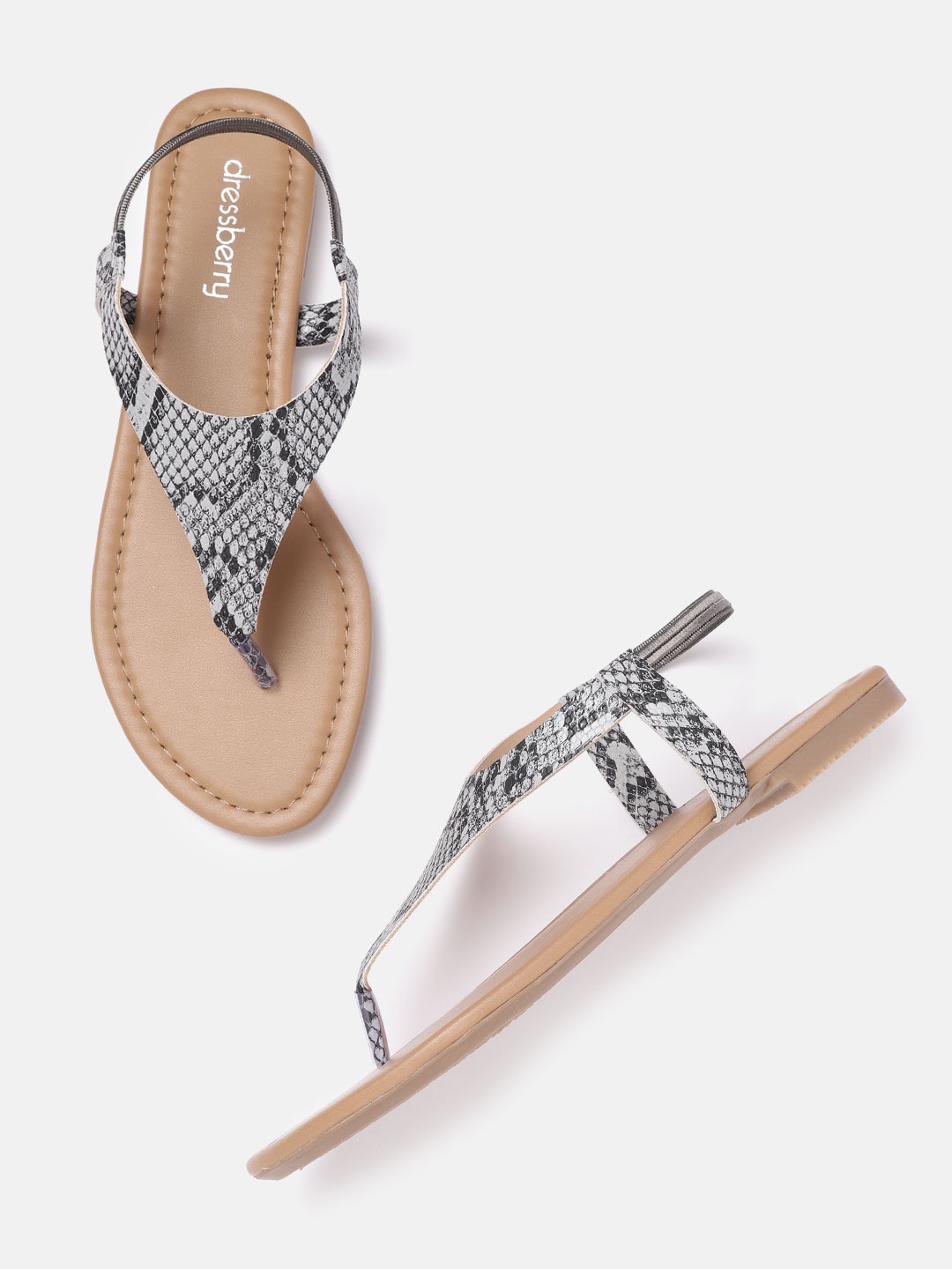 

DressBerry Women Grey & Black Snakeskin Print Open Toe Flats