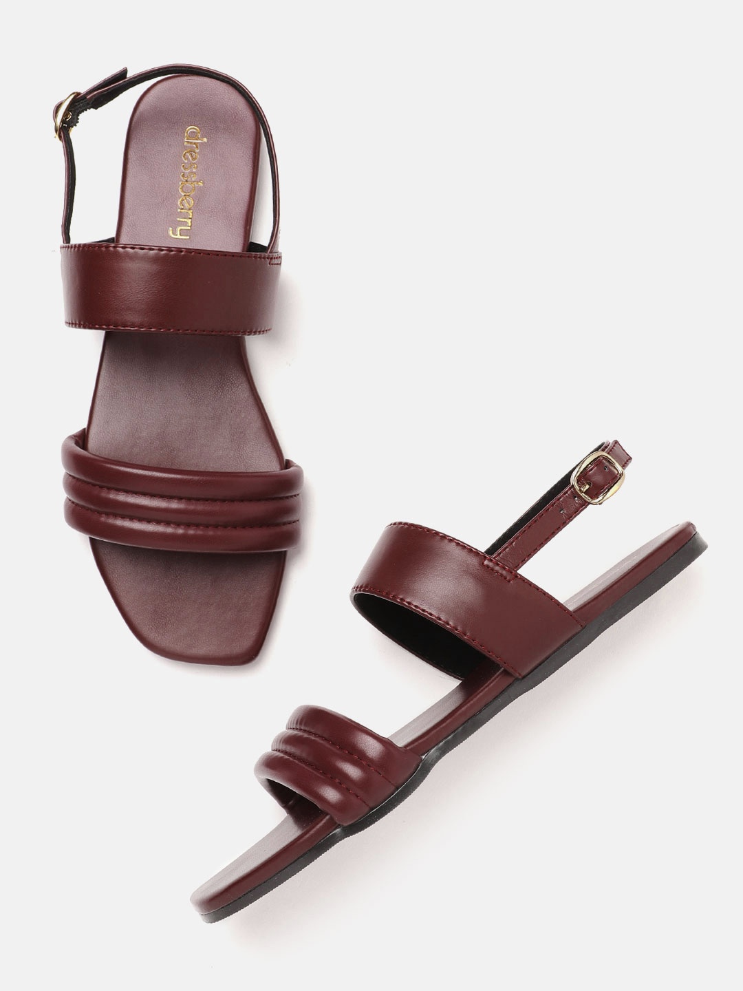 

DressBerry Women Burgundy Quilted Open Toe Flats