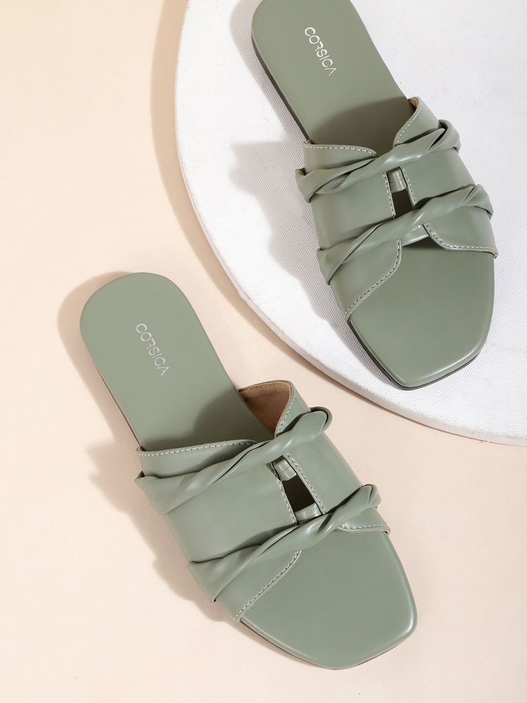 

CORSICA Women Olive Green Open Toe Flats