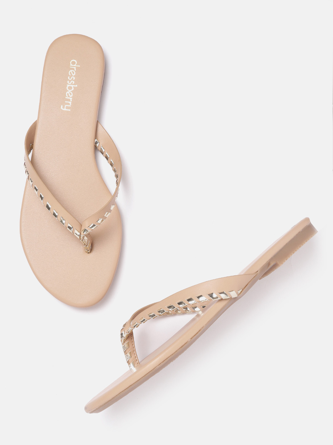

DressBerry Women Beige & Gold-Toned Solid Open Toe Flats