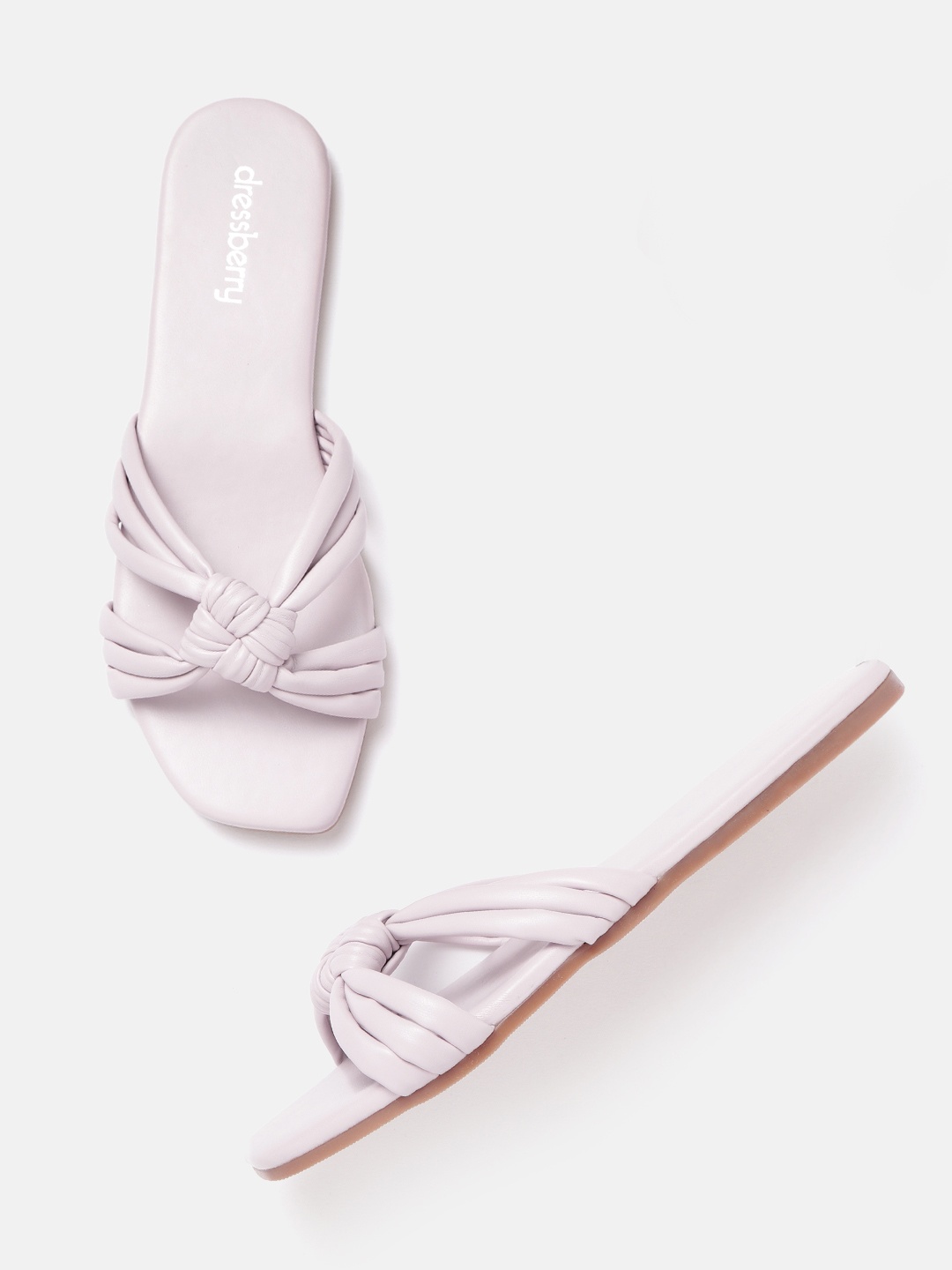 

DressBerry Women Lavender Solid Open Toe Flats with Knot Detail
