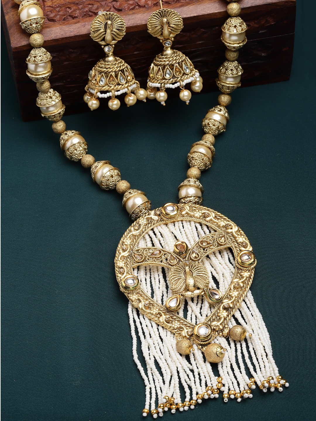 

PANASH Gold-Plated Off White Pearl Beaded Handcrafted Jewellery Set