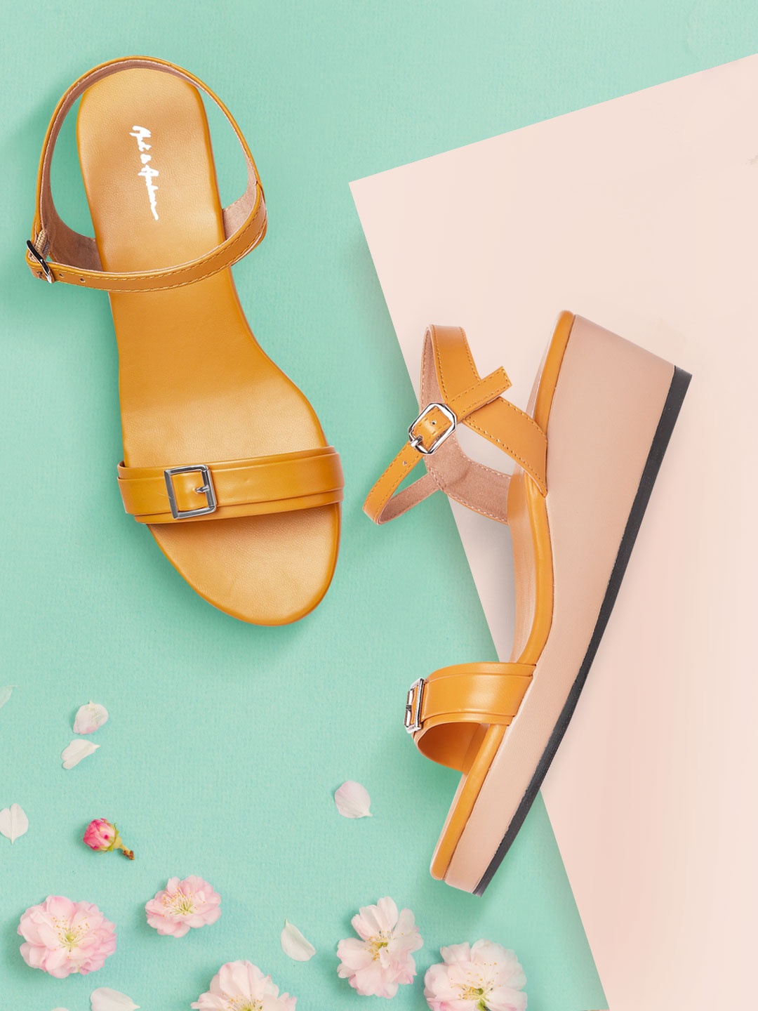 

Mast & Harbour Women Mustard Yellow Solid Wedges with Buckles