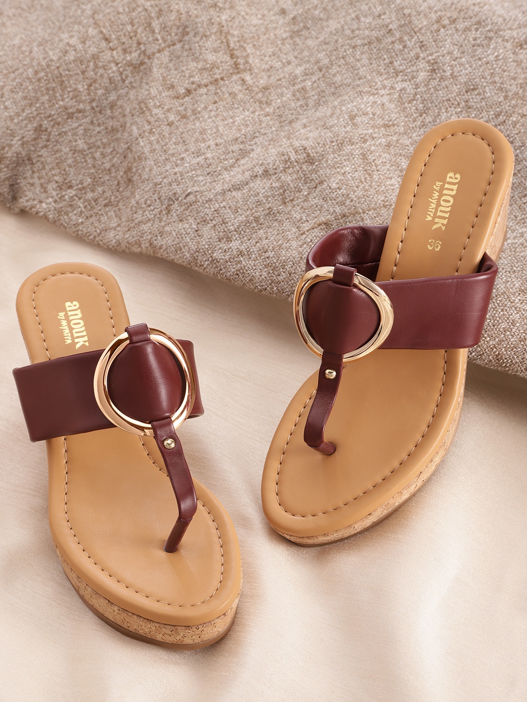 

Anouk Maroon Solid Wedges with Buckles