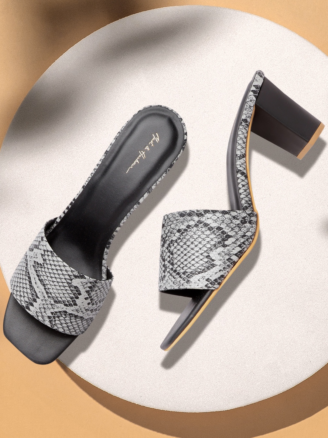 

Mast & Harbour Grey & Black Animal Skin Print Block Heels