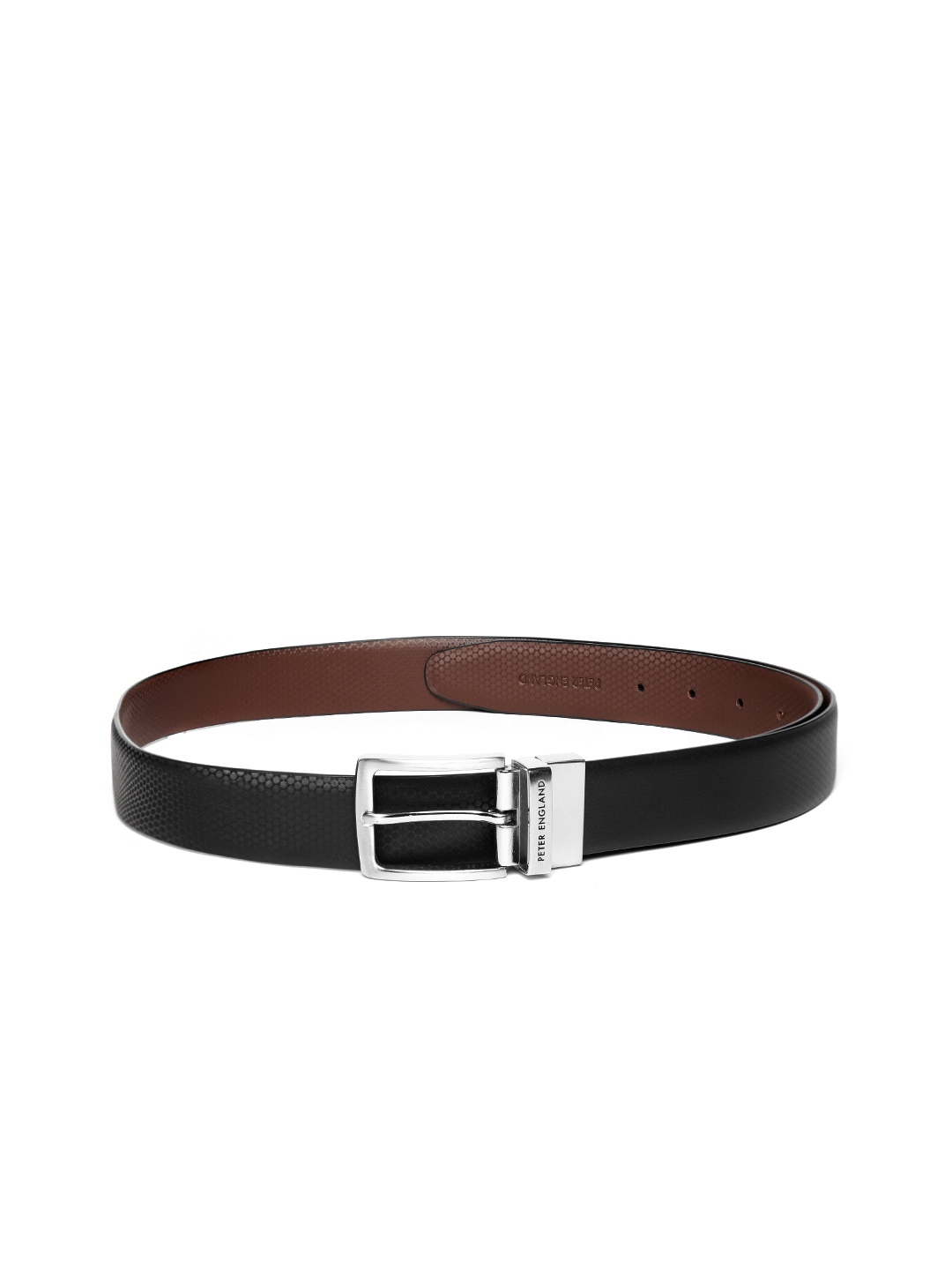 

Peter England Men Black & Coffee Brown Hexagon Textured Reversible Formal Belt