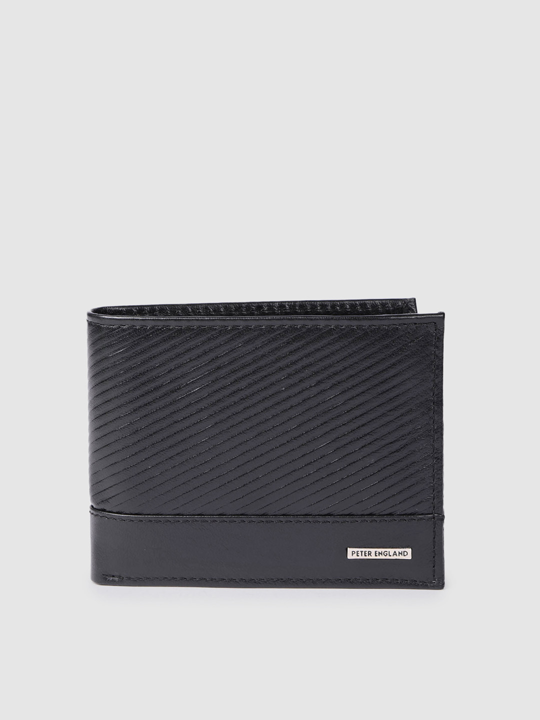 

Peter England Men Black Textured Leather Two Fold Wallet