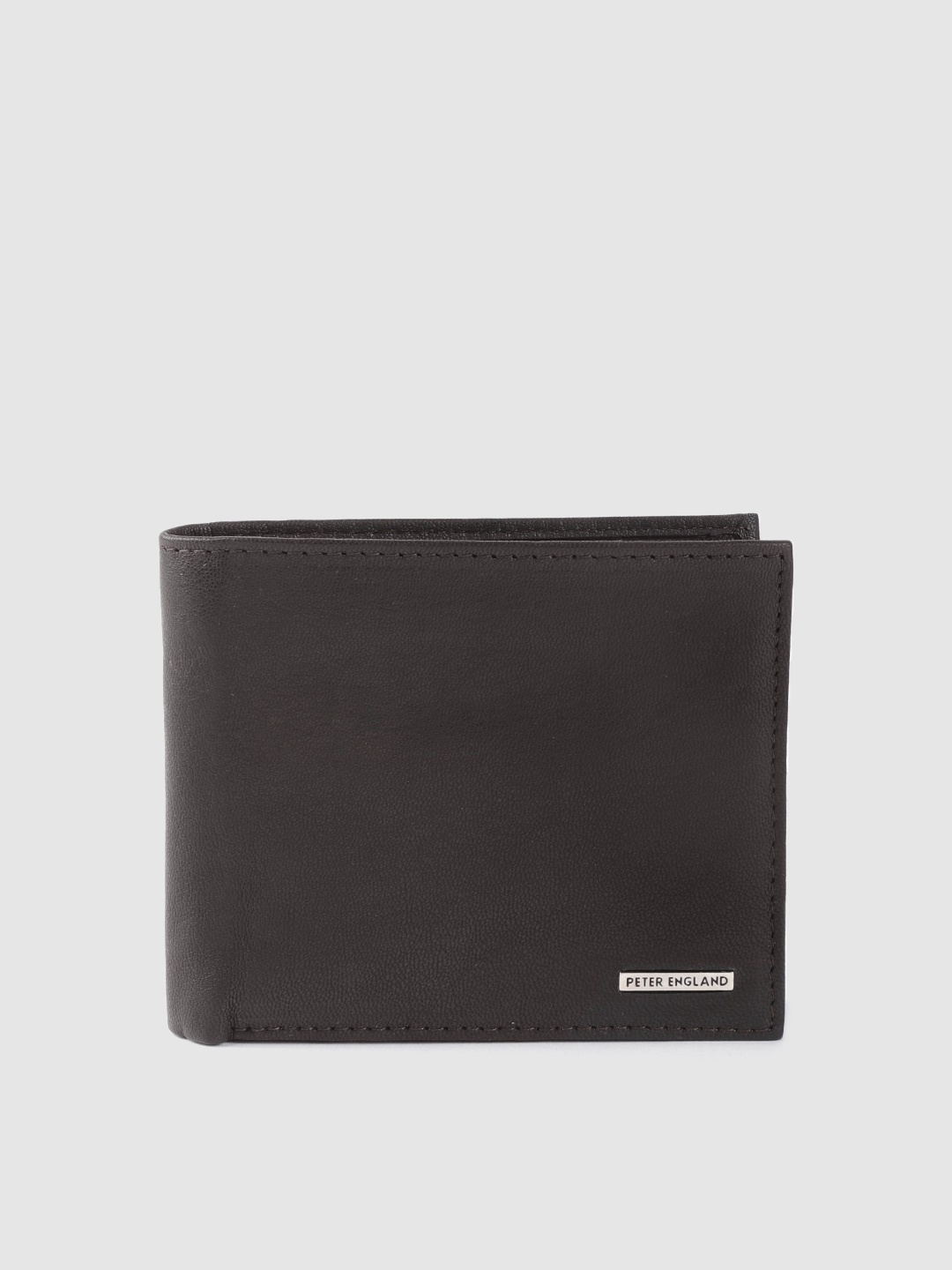 

Peter England Men Coffee Brown Solid Leather Two Fold Wallet