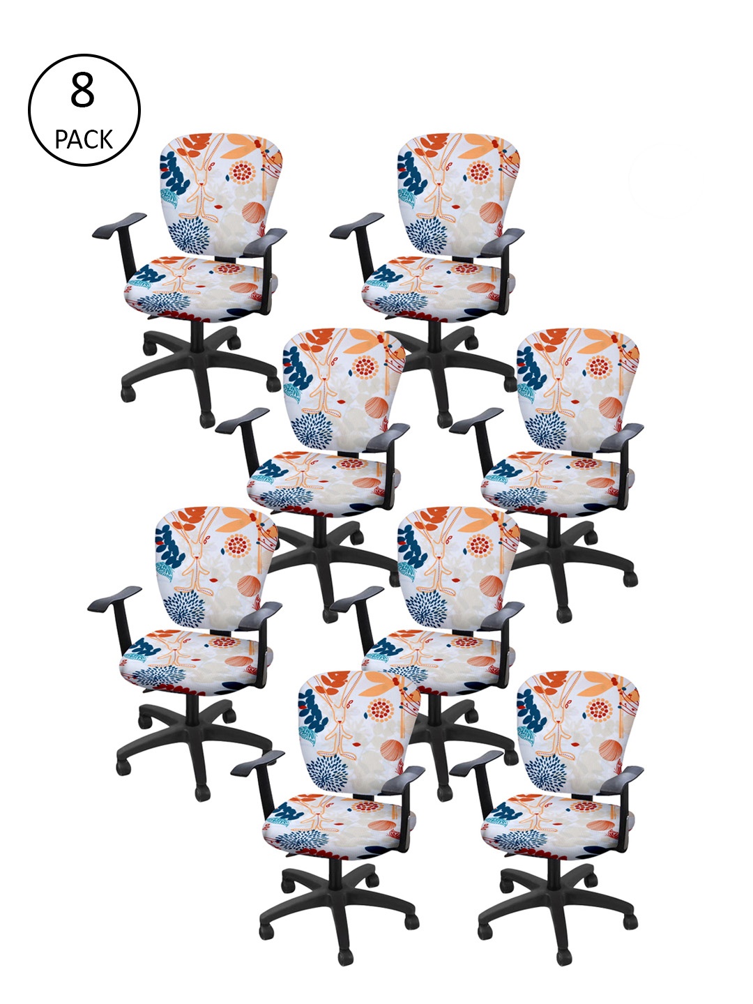 

Cortina Set of 8 White & Orange Printed Chair Covers