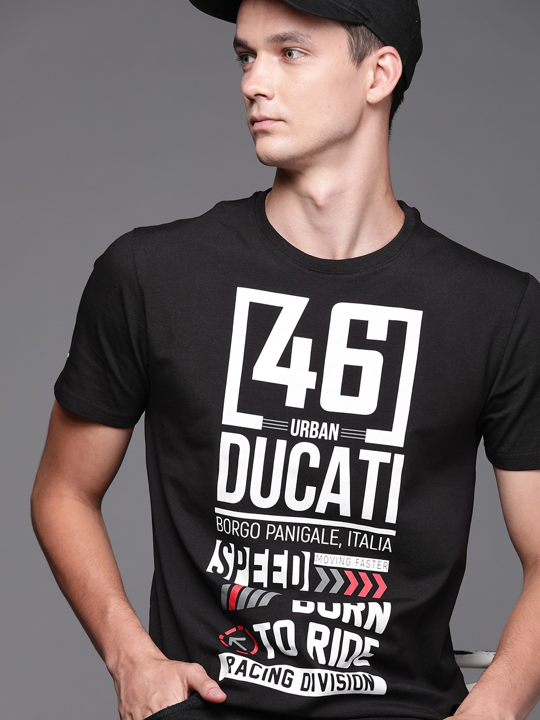 

Ducati Men Black & White Brand Logo Printed T-shirt