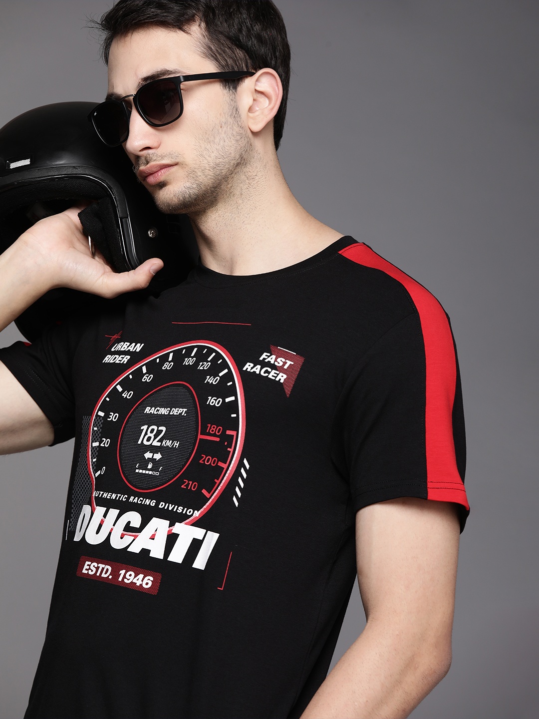 

Ducati Men Black Biker Printed Side Striped T-shirt