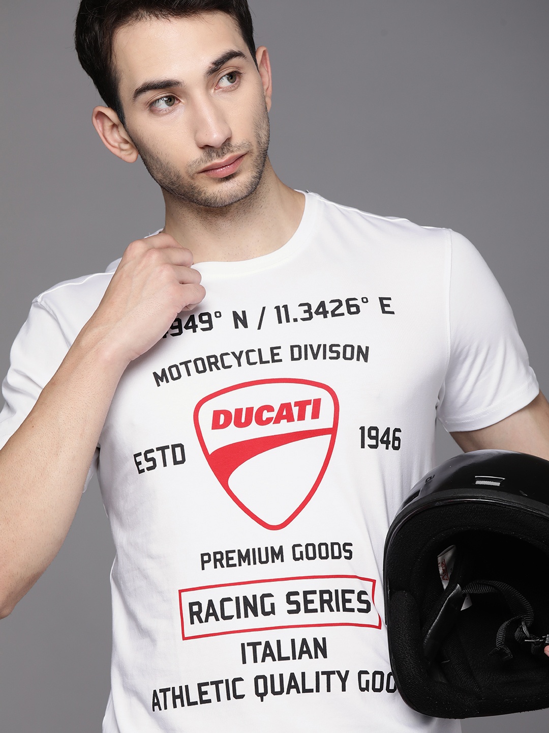 

Ducati Men White & Black Printed T-shirt