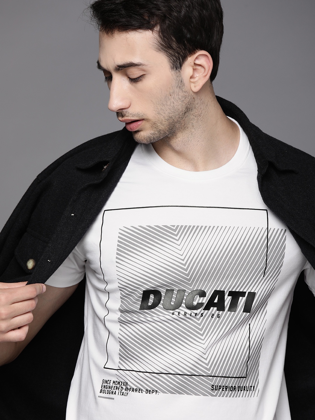 

Ducati Men White & Black Printed T-shirt