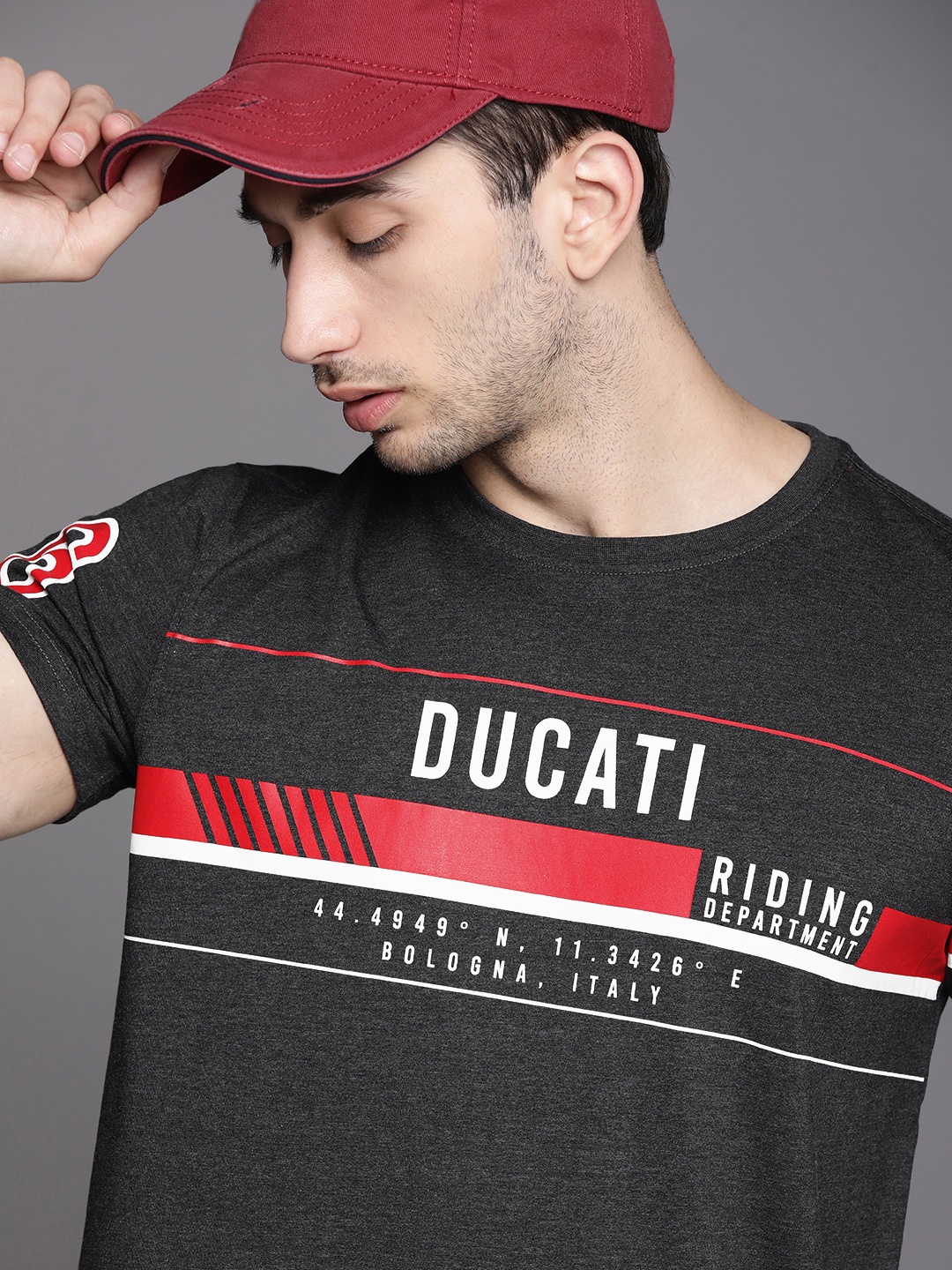 

Ducati Men Charcoal Grey Brand Logo Printed T-shirt