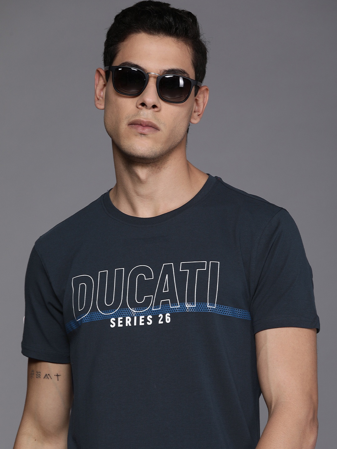 

Ducati Men Navy Blue & White Brand Logo Printed T-shirt