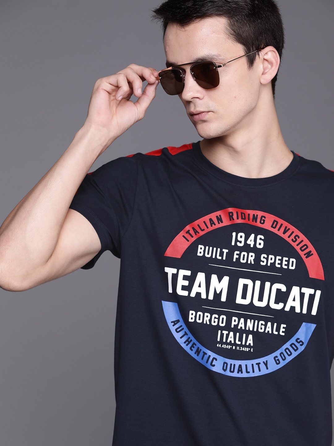 

Ducati Men Navy Blue & White Brand Logo Printed T-shirt