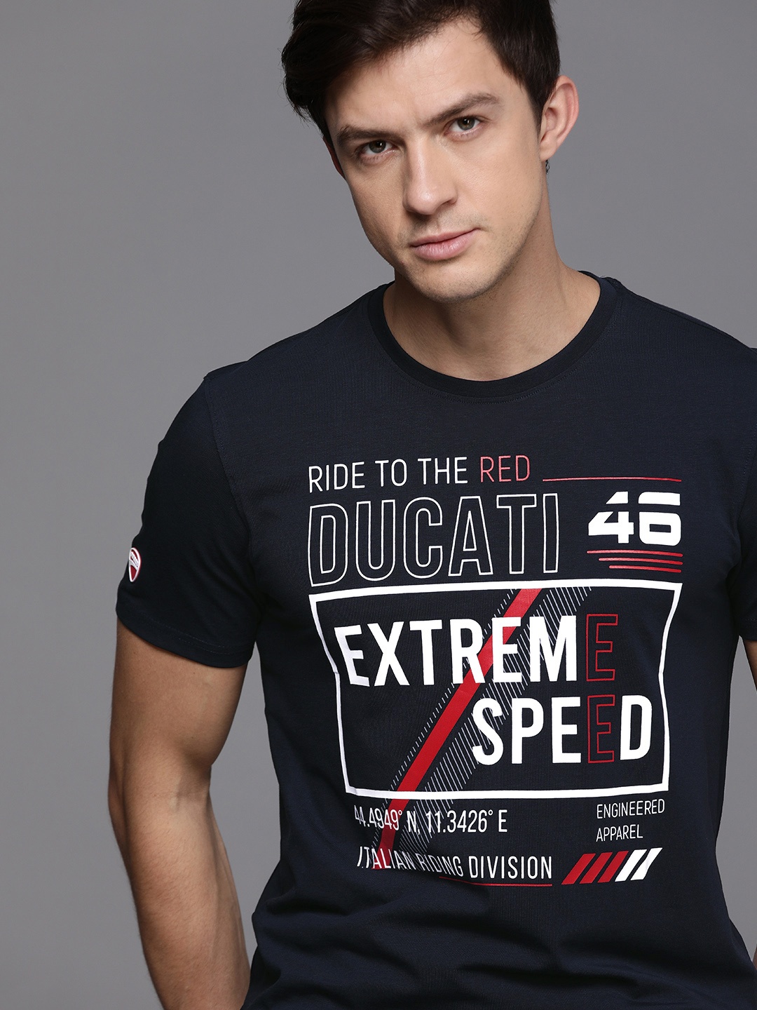 

Ducati Men Navy Blue Brand Logo Printed Round Neck T-shirt