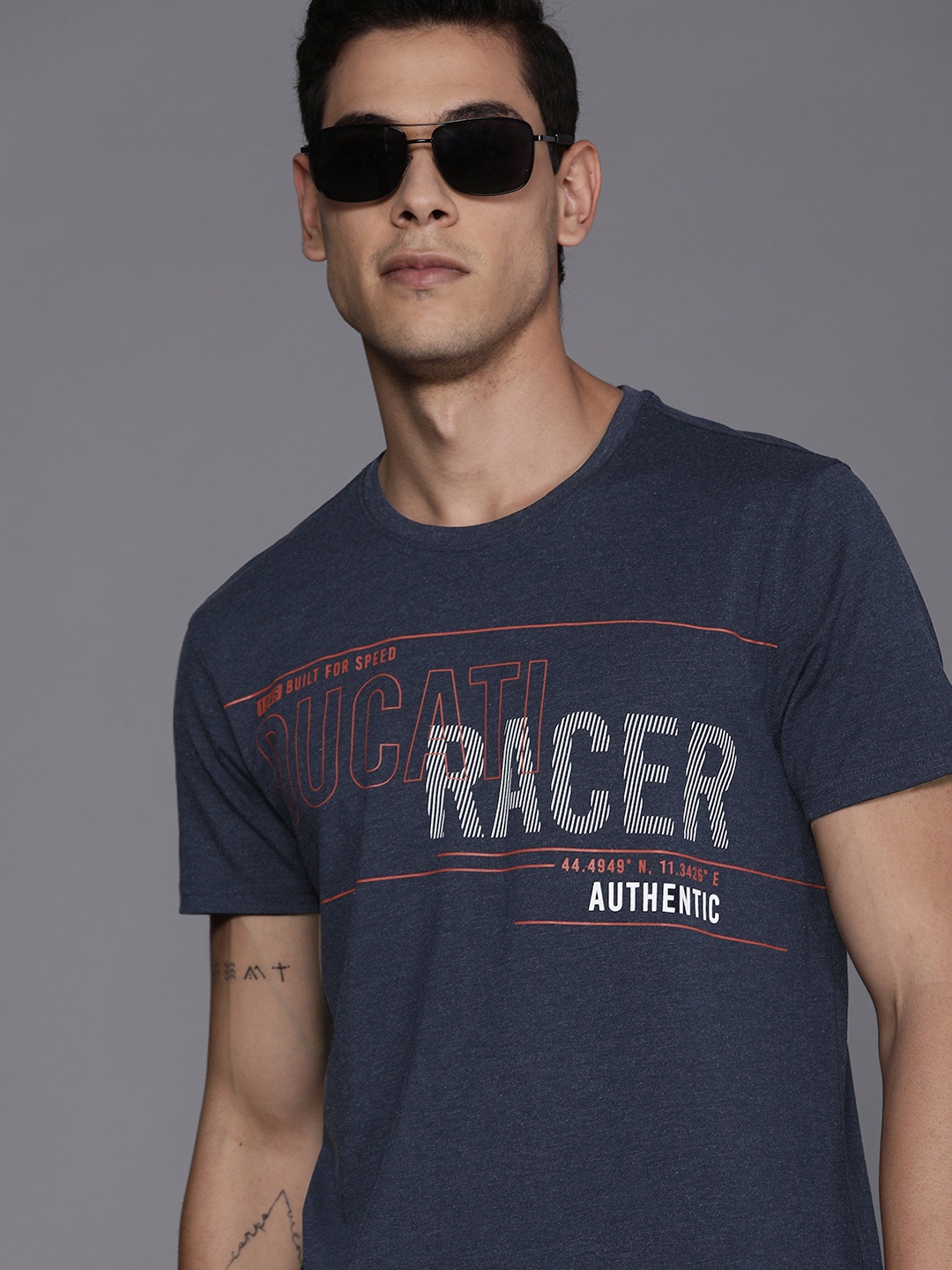 

Ducati Men Navy Blue & White Brand Logo Printed T-shirt