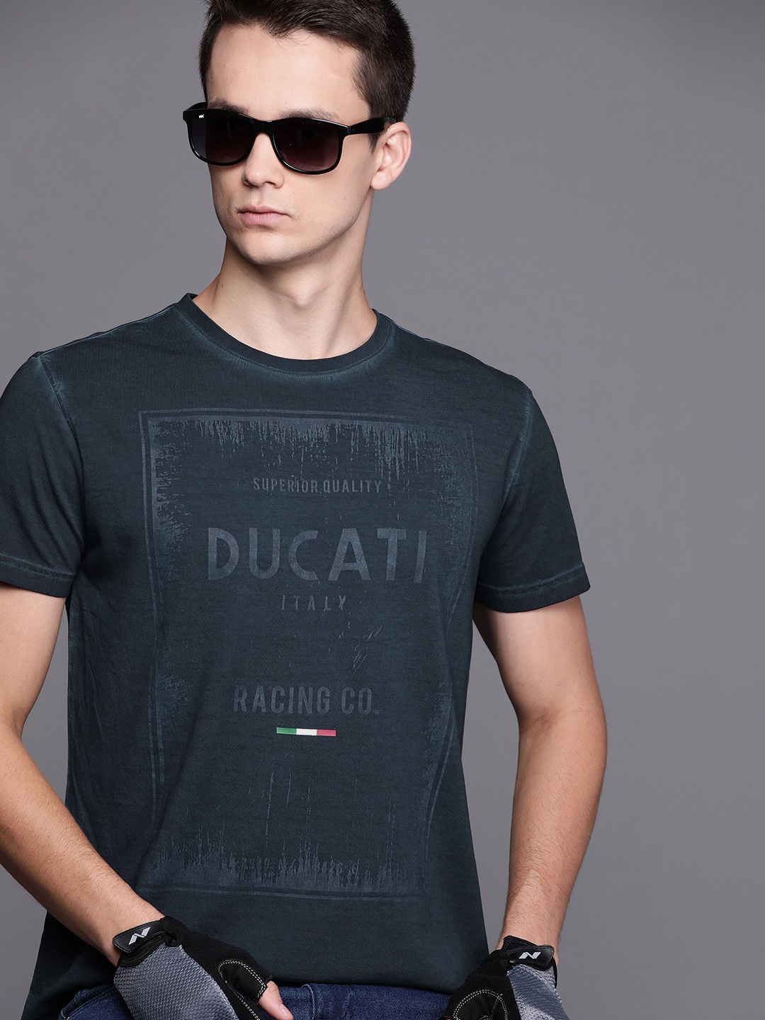 

Ducati Men Navy Blue Pure Cotton Brand Logo Printed Pure Cotton T-shirt