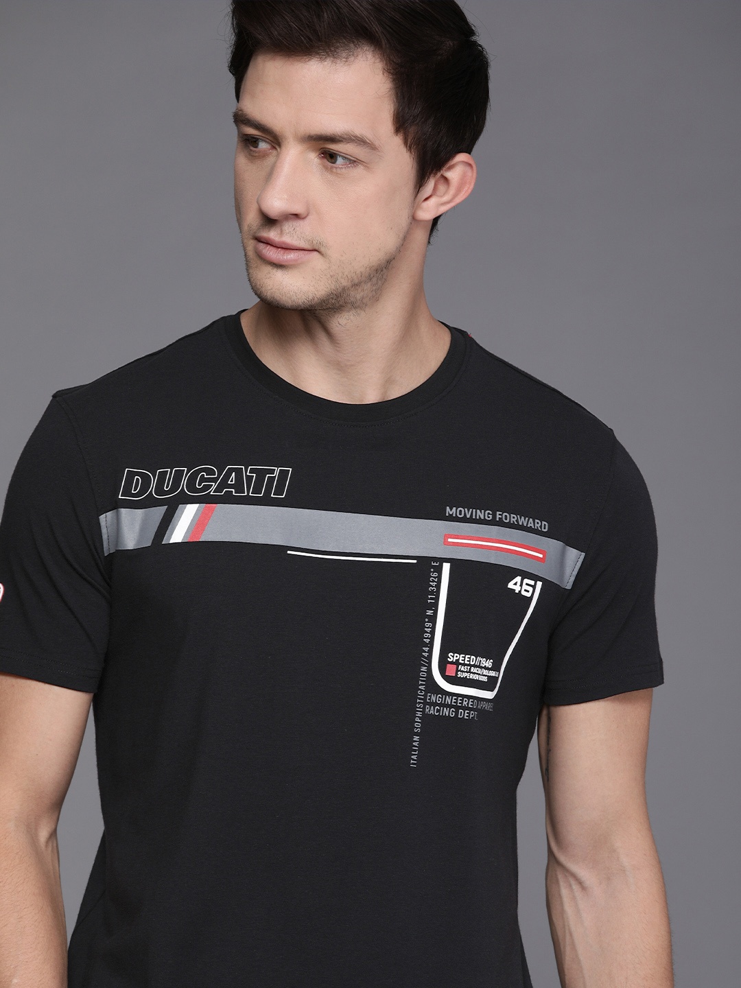 

Ducati Men Black & Grey Brand Logo Printed T-shirt