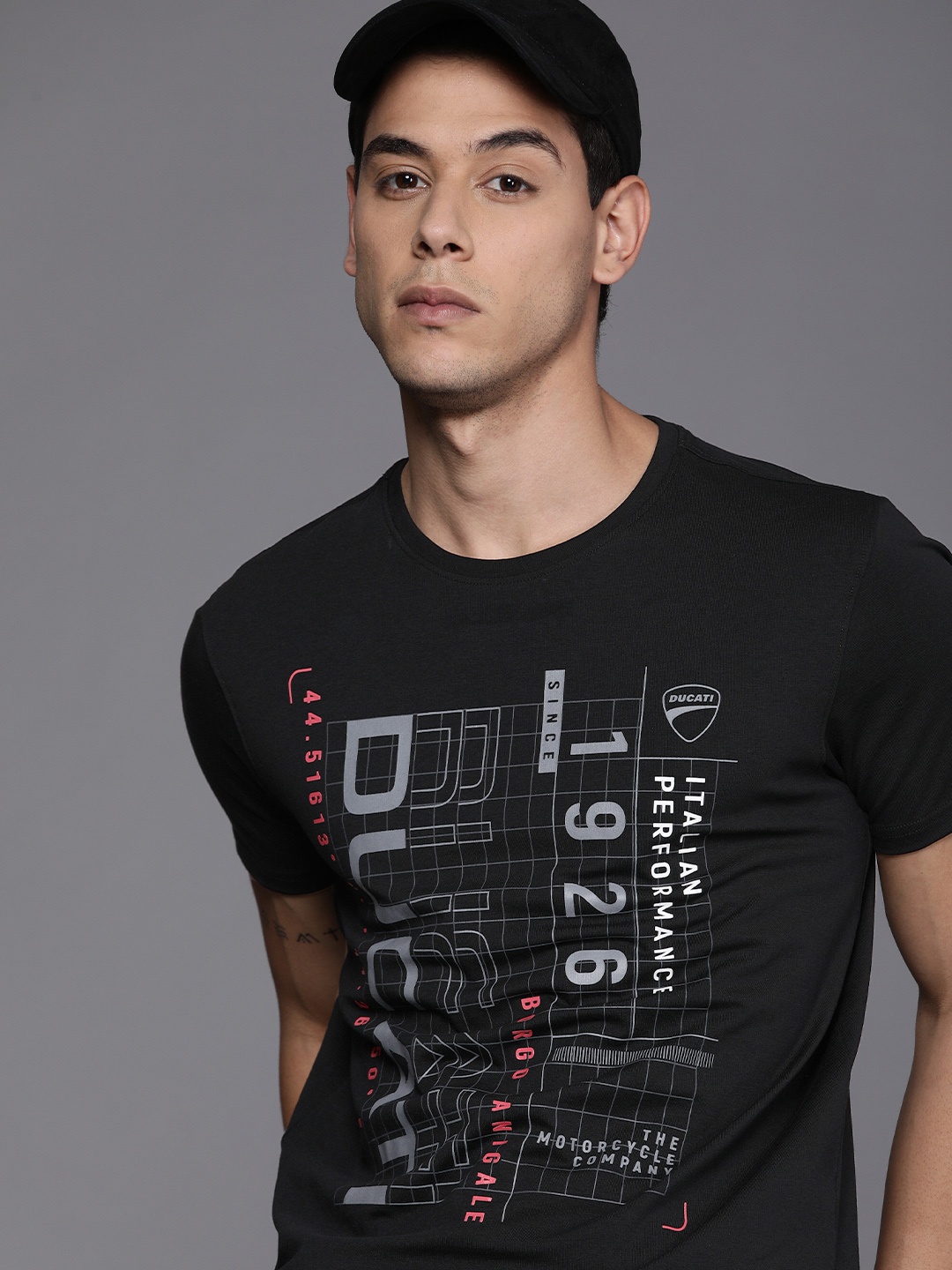 

Ducati Men Black & Grey Brand Logo Printed T-shirt