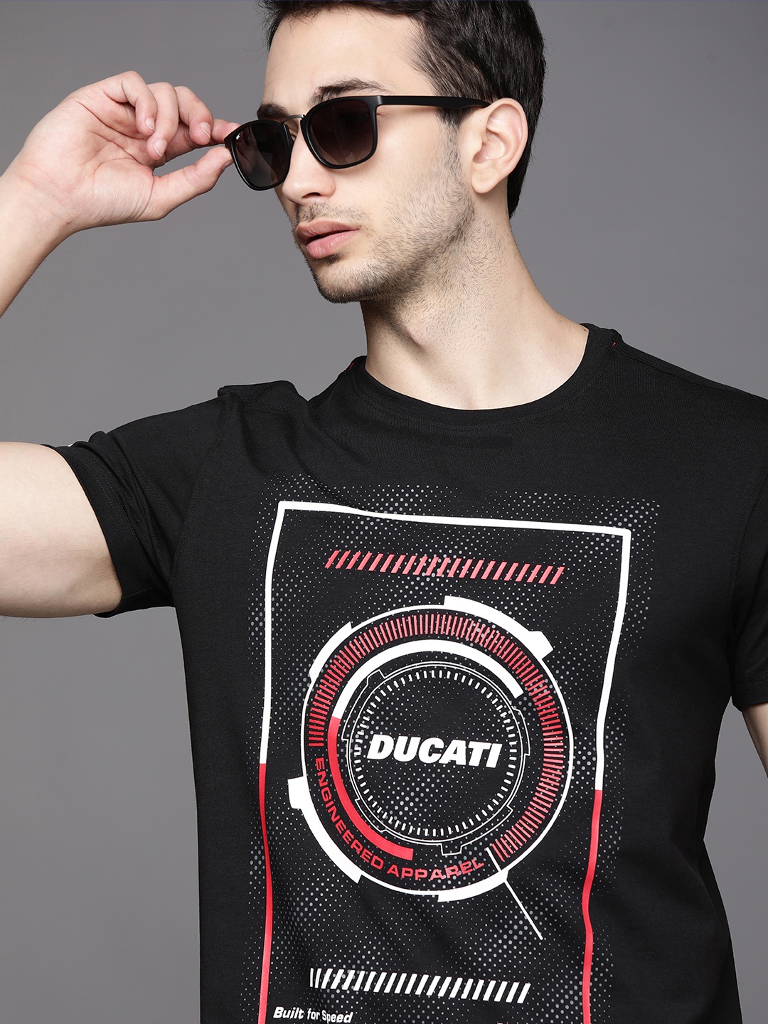 

Ducati Men Black & White Brand Logo Printed T-shirt