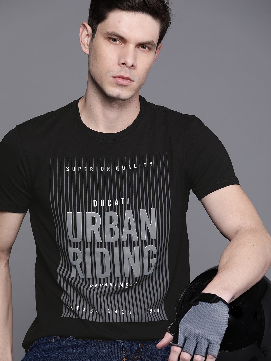 

Ducati Men Black & Grey Pure Cotton Biker Printed T-shirt