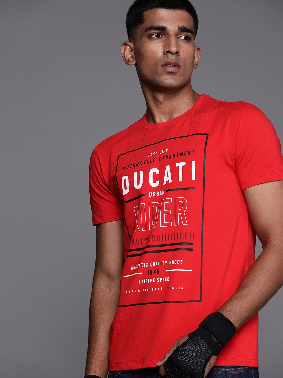 

Ducati Men Red White Pure Cotton Biker Printed Pure Cotton T-shirt