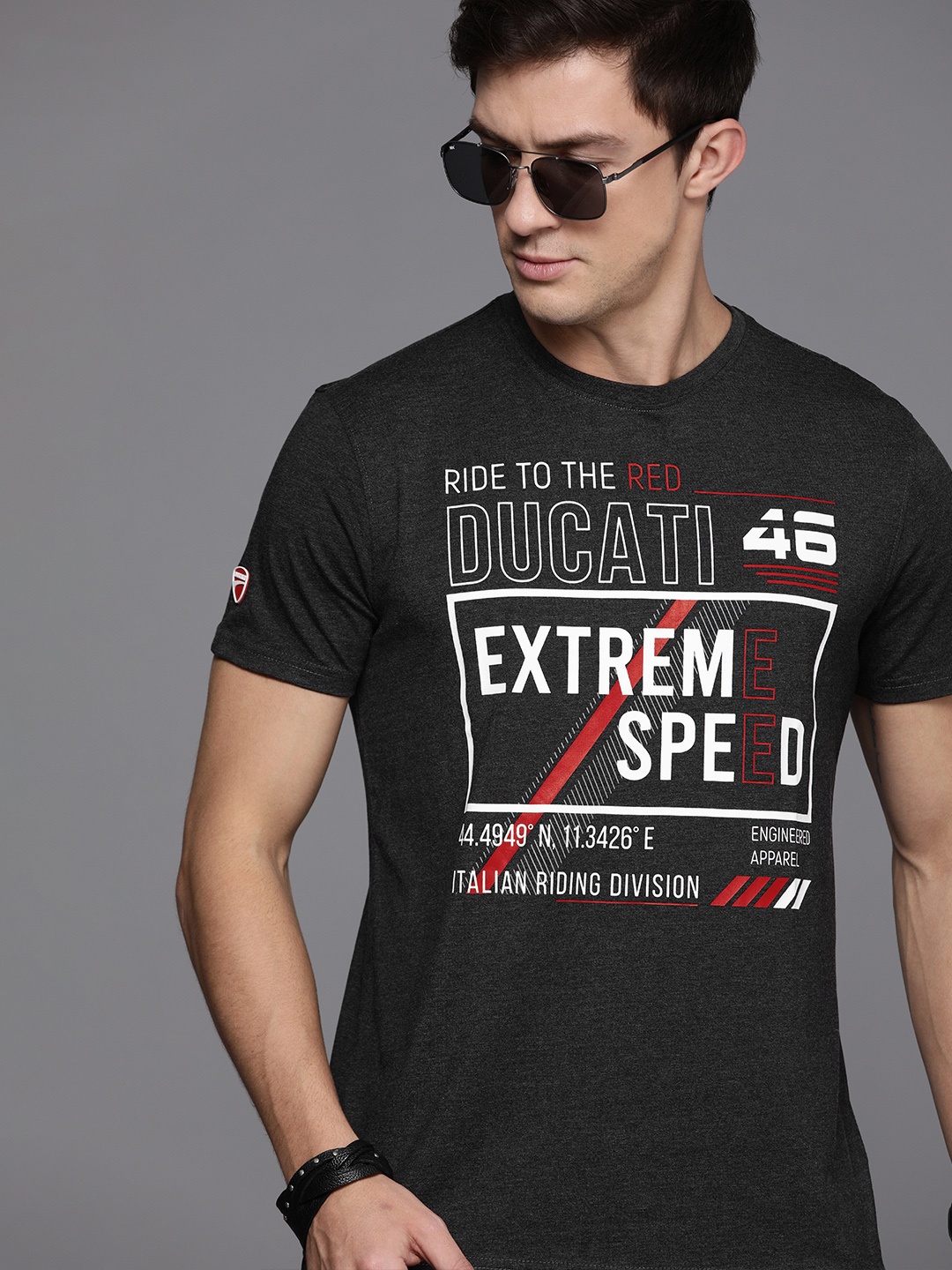 

Ducati Men Charcoal Grey Typography Printed T-shirt