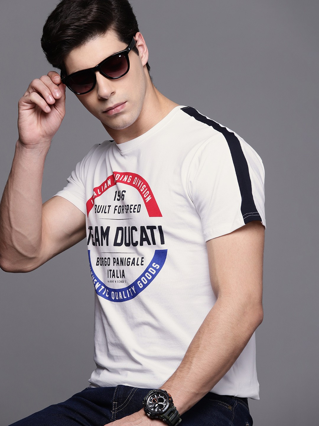 

Ducati Men White & Black Brand Logo Printed T-shirt