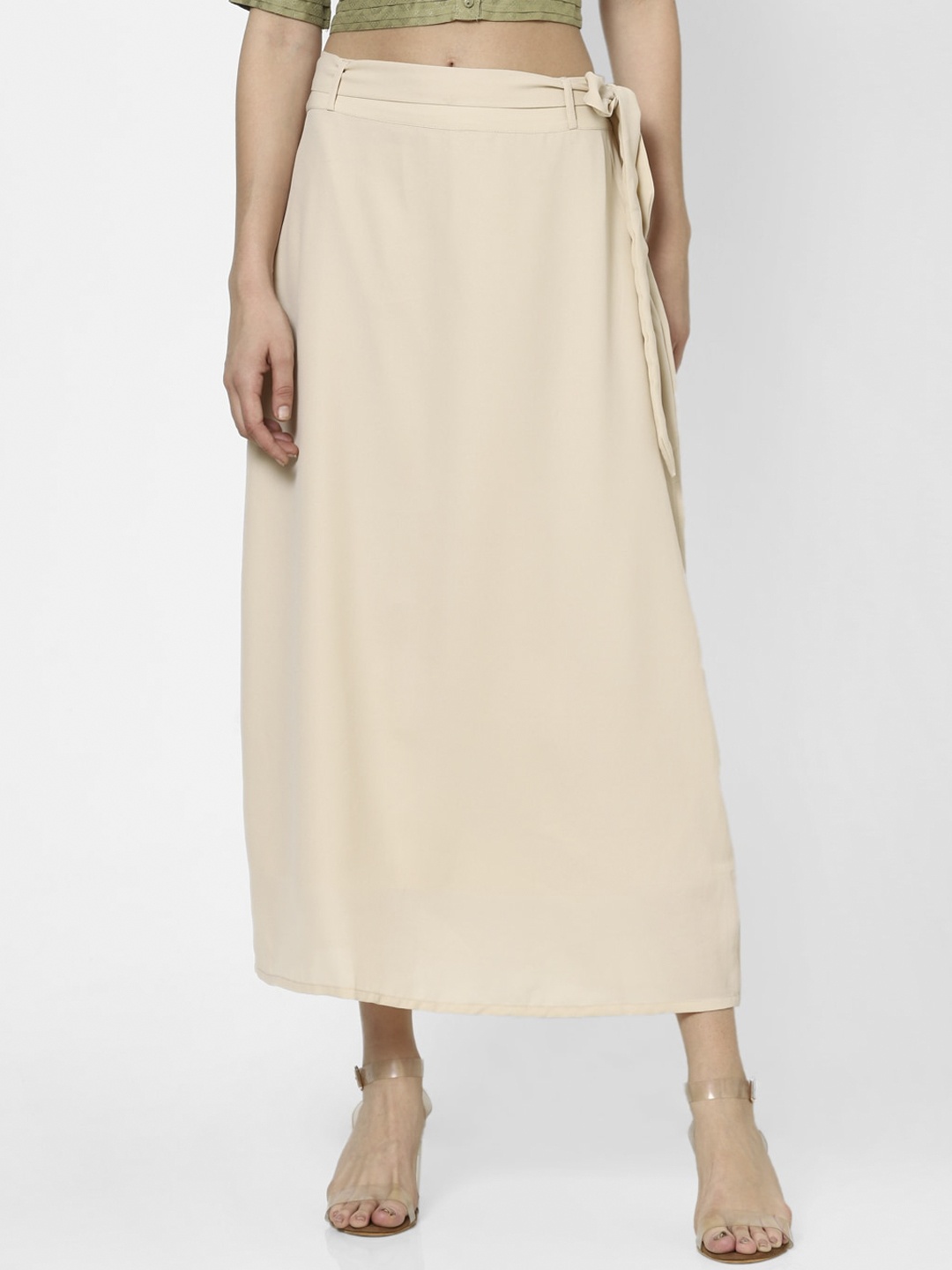 

FOREVER 21 Women Beige Solid Flared Maxi Skirt
