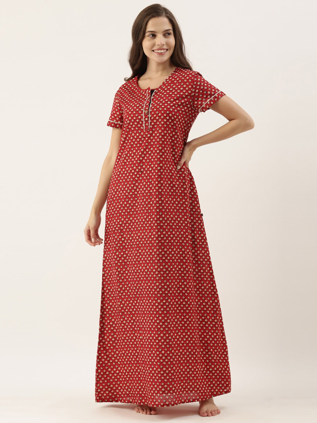 

Bannos Swagger Red Printed Maxi Nightdress