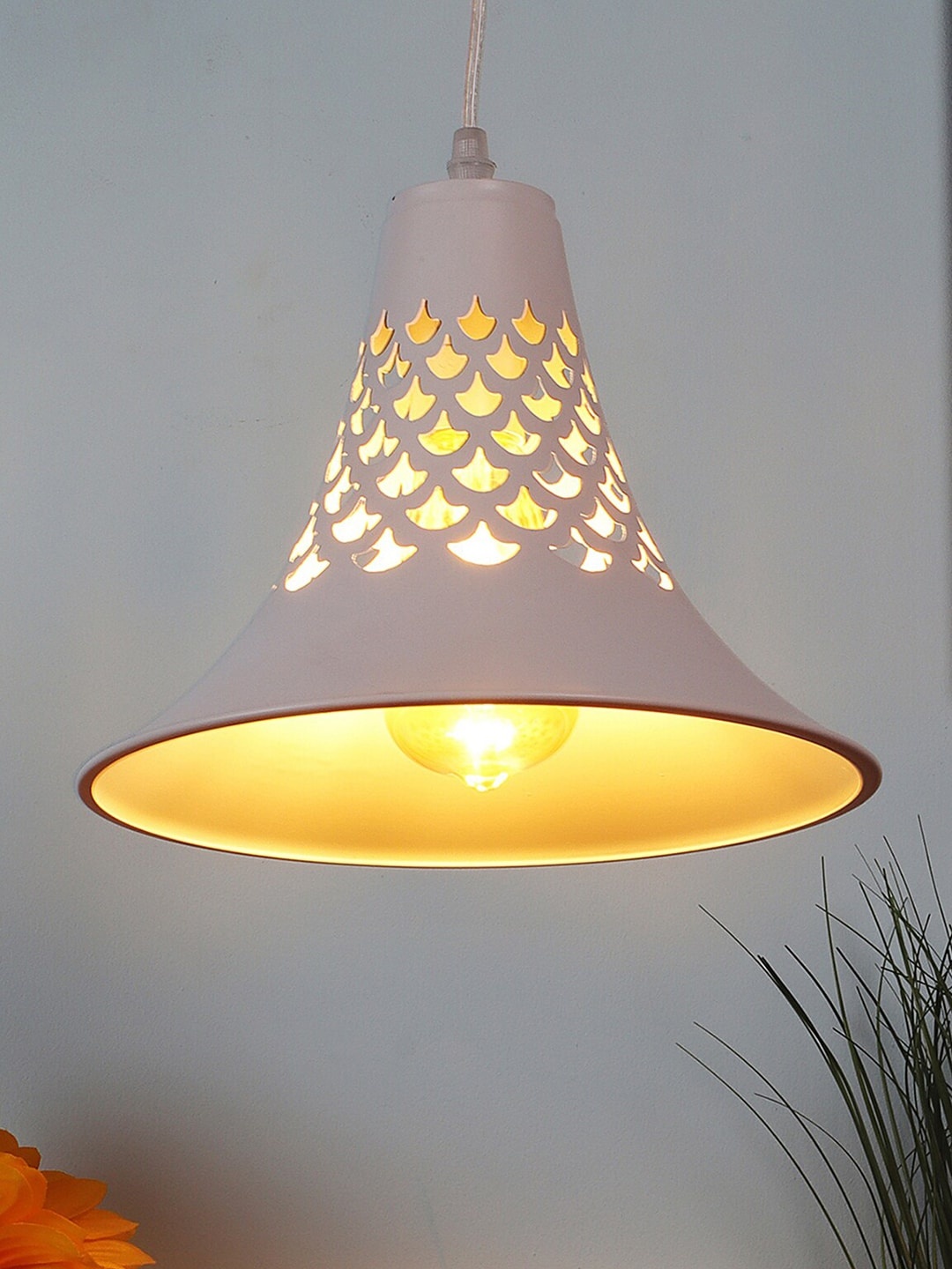 

MFD HOME FURNISHING White & Brown Self Design Quirky Hanging Light
