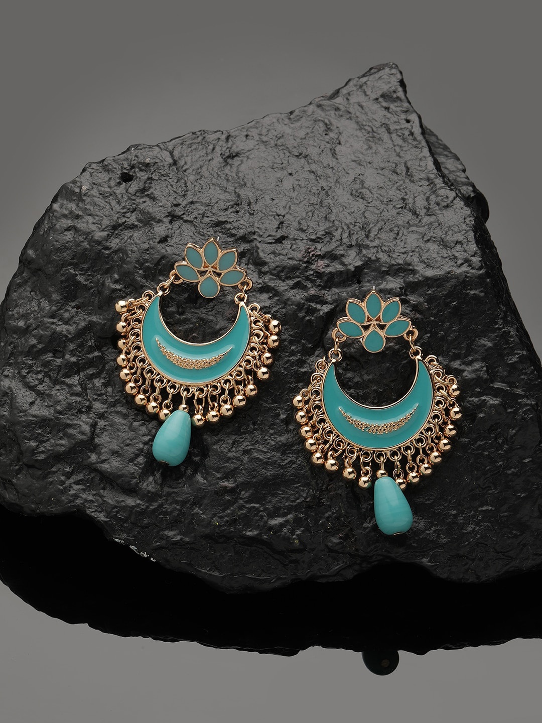 

Accessorize Turquoise Blue & Gold-Plated Crescent Shaped Chandbalis
