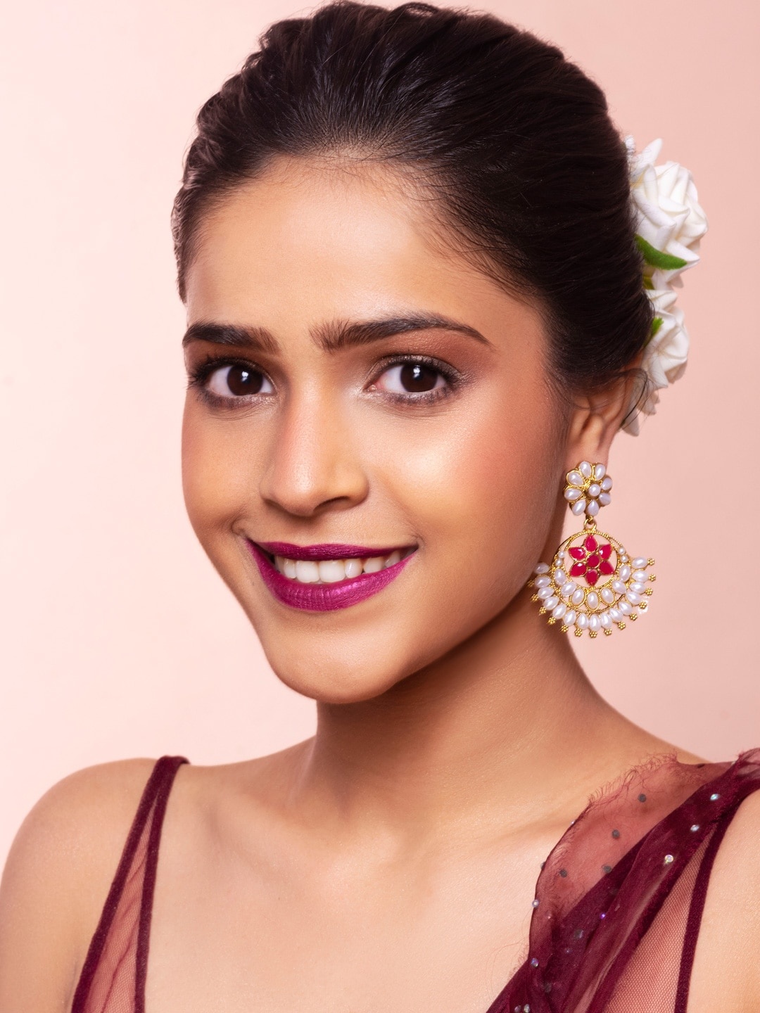 

Fida Gold-Plated & Red Contemporary Drop Earrings