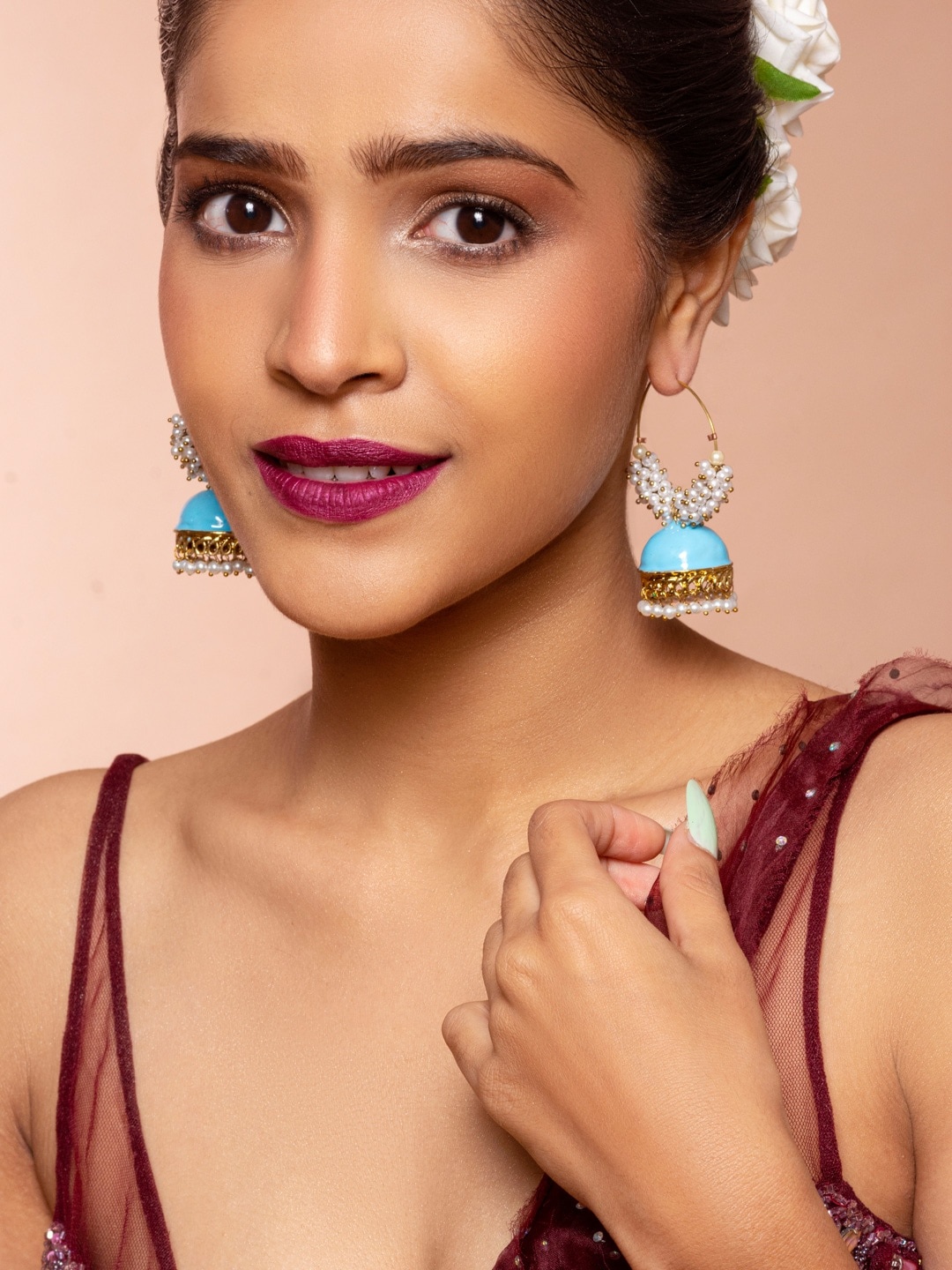 

Fida Gold-Plated & Sky Blue Contemporary Jhumkas