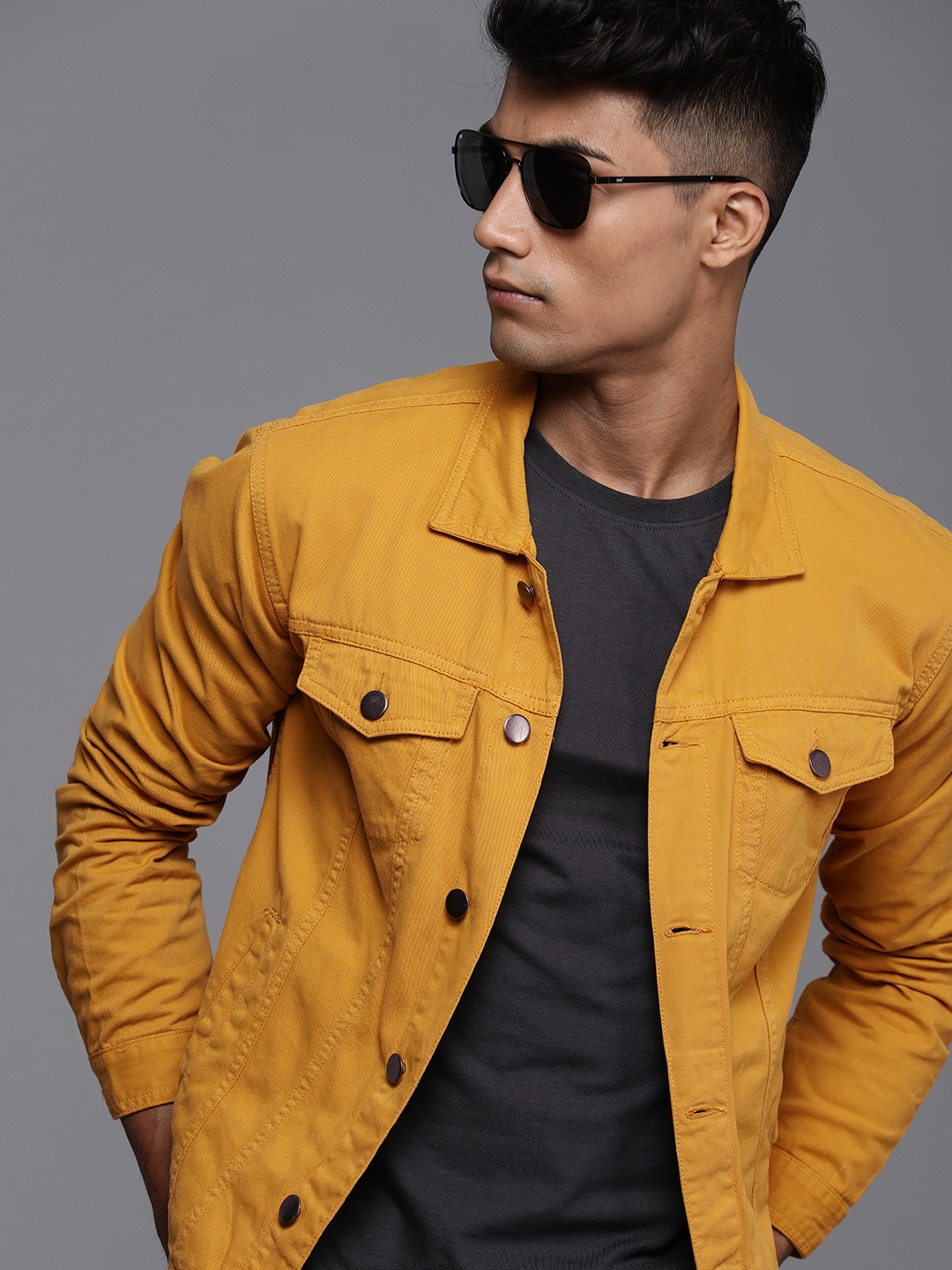 

WROGN Men Solid Mustard Denim Jacket