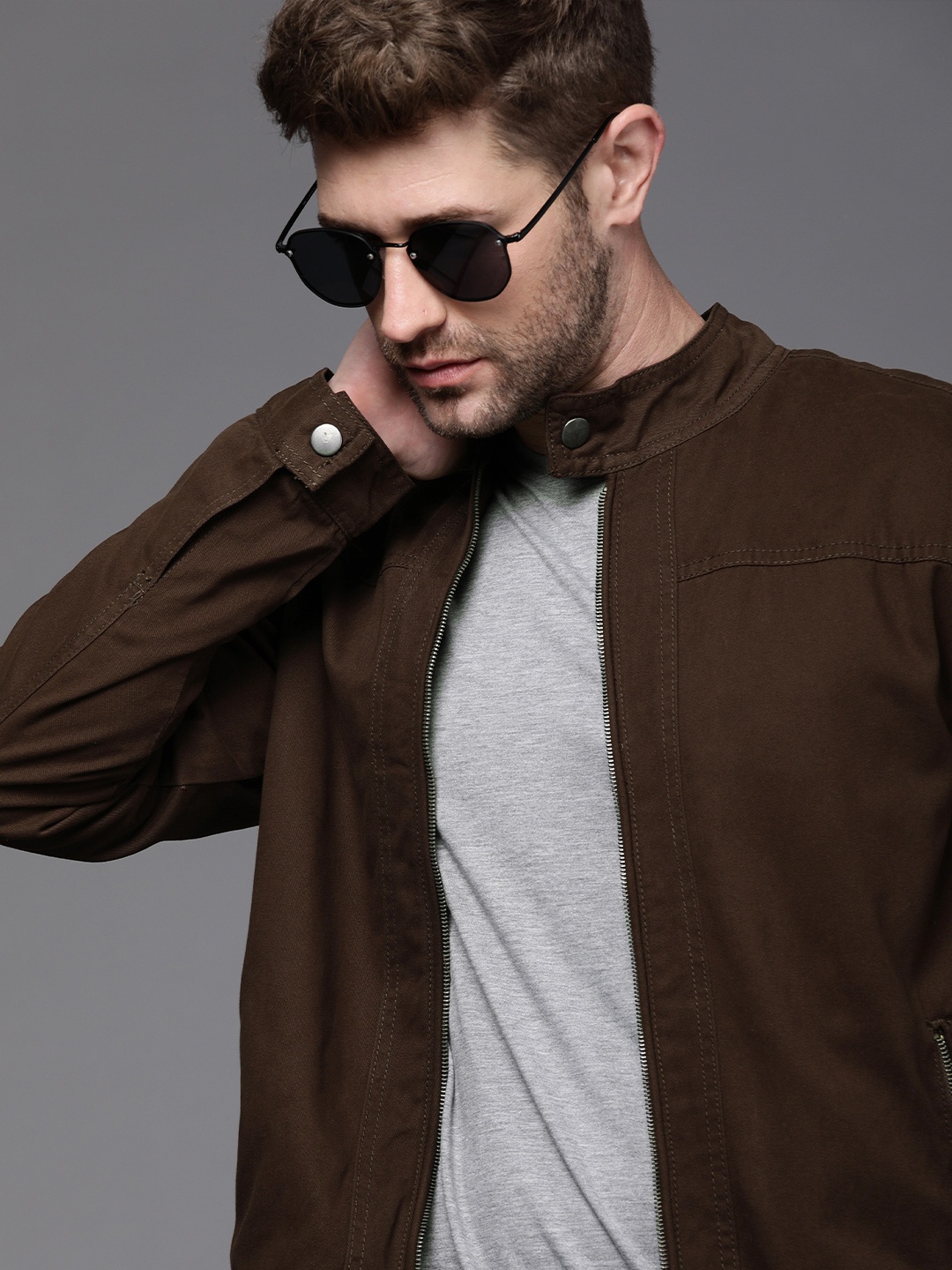 

WROGN Men Coffee Brown Pure Cotton Tailored Jacket